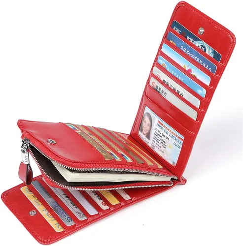 Vista 3 de Huztencor cartera de cuero con bolsillo para tarjeta de crédito bloqueo RFID, billetera, funda para tarjetas para mujer