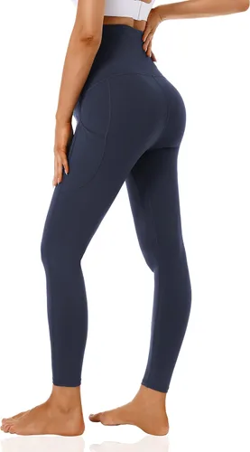 Vista 4 de Foucome Leggings de maternidad para mujer con bolsillos sobre el vientre, leggings de entrenamiento para yoga, pantalones de trabajo activos