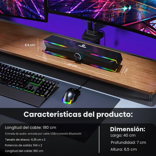 Vista 6 de Tylubio Altavoces de computadora para PC de escritorio con sonido claro, altavoz LED de PC que fluye para computadora de escritorio y portátil