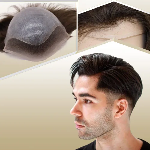 Vista 26 de Peluca de cabello humano europeo de repuesto para hombre, encaje suizo frontal, 0.003 in, piel fina, poliuretano, con bucle, 10 x 8 pulgadas