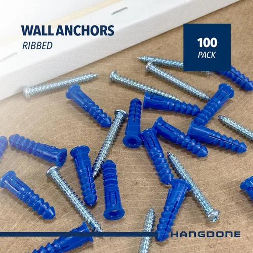 Vista 2 de Anclajes de pared acanalados #10-#12 de 1-1/4 pulgadas con tornillos, paquete de 100, azul, anclaje de plástico para paneles de yeso/hormigón