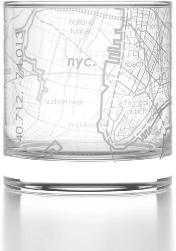 Vista 99 de Well Told Vaso de rocas grabado con mapa de Akron, Ohio, cristalería estilo antiguo (325ml, transparente) Vaso de bourbon grabado, regalos