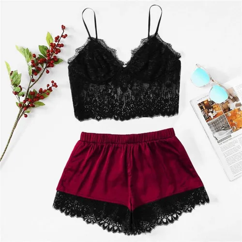 Vista 2 de Lengire - Conjunto de ropa de dormir sexy de encaje para mujer, conjunto de lencería erótica de color grande