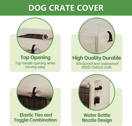 Vista 2 de Funda para Jaula de Perro de 24 Pulgadas - Funda Impermeable para Perrera de Perro de Tres Puertas, Fundas para Jaula de Tela Oxford 600D con Beige
