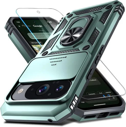 Vista 20 de Janmitta - Funda compatible con Google Pixel 9 Pro XL con cubierta deslizante para lente de cámara incorporada + protector de pantalla + soporte