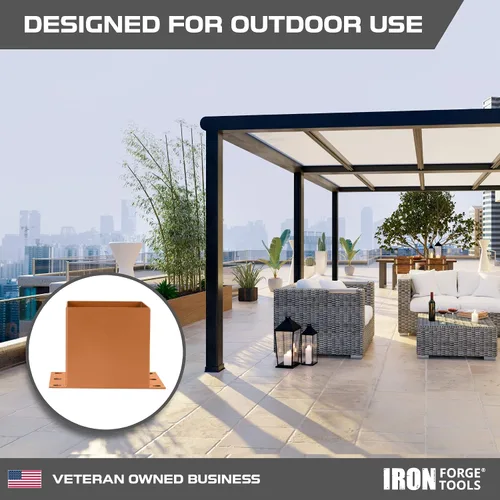 Vista 6 de Iron Forge Tools Base de poste de 6 x 6 pulgadas para hormigón, paquete de 4 anclajes de acero resistente con recubrimiento de polvo marrón