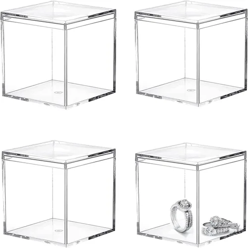 Vista 26 de KissYou Caja Pequeña de Acrílico con Tapa Cajas de Caramelo Transparentes para Exhibición Decoración de Fiesta Cubo Cuadrado de Plástico