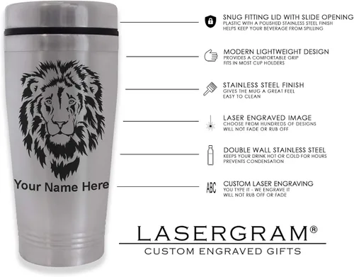 Vista 3 de LaserGram Taza de viajero de 16 onzas, símbolo masón, grabado personalizado incluido