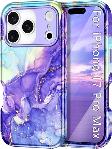 Vista 19 de Btscase Funda compatible con iPhone 17 de 6.3 pulgadas 2025, patrón de mármol 3 en 1, resistente a prueba de golpes, cuerpo completo, policarbonato