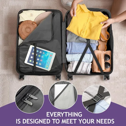 Vista 4 de Karl home Juego de 3 maletas de mano rígidas con ruedas giratorias y bloqueo TSA, equipaje portátil ligero de ABS para viajes, negocios