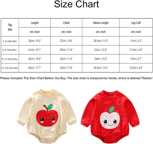 Vista 7 de Bebé recién nacido Niñas Algodón Manga Larga Triángulo Mono Dibujos Animados Apple Imprimir Peleles Trajes Infantiles Botones Mamel