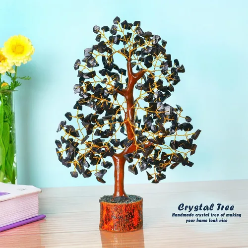 Vista 5 de YATHABI Escultura de gema de turmalina negra, árbol de cristal, decoración de Feng Shui, árbol de dinero de buena suerte