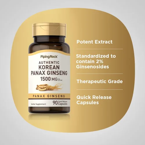 Vista 4 de Piping Rock Suplemento coreano de ginseng Panax 1500 mg 90 cápsulas Fórmula sin OMG y sin gluten