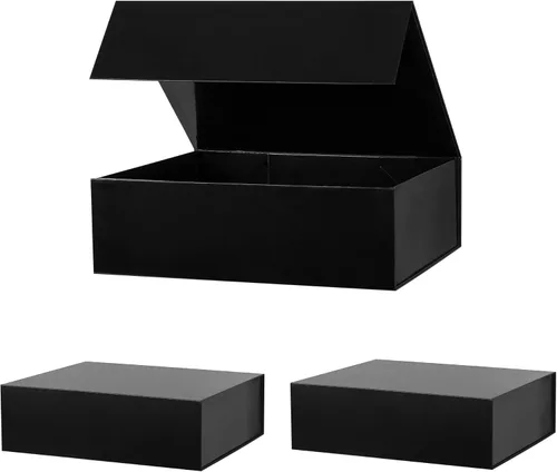 Vista 8 de Caja de regalo negra de 16 x 13 x 5.3 pulgadas, caja de regalo para padrinos de boda con tapa magnética, cajas de regalo grandes para Pascua, día