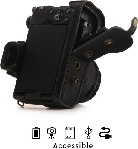 Vista 4 de MegaGear Canon EOS M50 - Funda de piel sintética para cámara, color negro