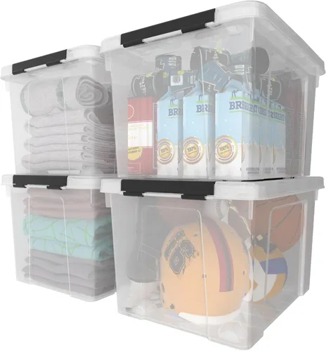 Vista 8 de Caja de almacenamiento con pestillo de 22 cuartos de galón, contenedor apilable con tapa de pestillo, contenedor de almacenamiento de plástico