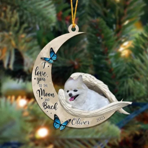 Vista 39 de Adorno colgante personalizado de ángel durmiendo en la luna, perro sabueso afgano, nombre personalizado, acrílico impreso en 2D plano – cumpleaños