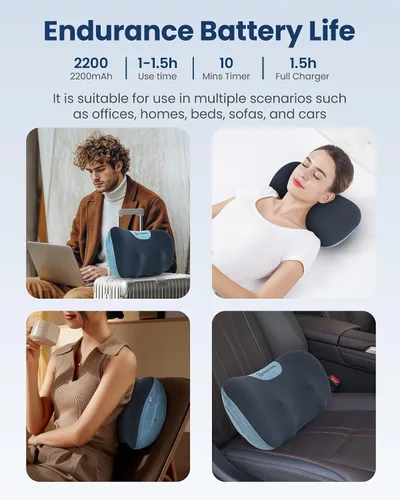 Vista 9 de COMFIER Almohada Masajeadora Shiatsu para Cuello y Espalda con Calor, Almohada Masajeadora para Cuello con Amasado 3D de Tejido Profundo
