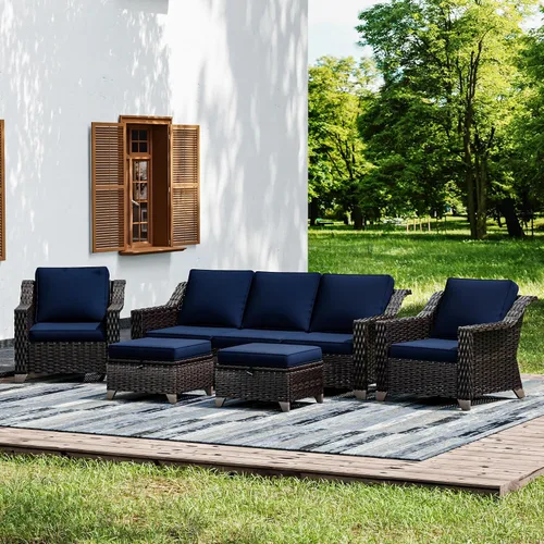 Vista 33 de Joyside Juego de 2 sillas de mimbre para patio, muebles de ratán para exteriores con reposabrazos anchos y cojines gruesos, tamaño grande mejorado