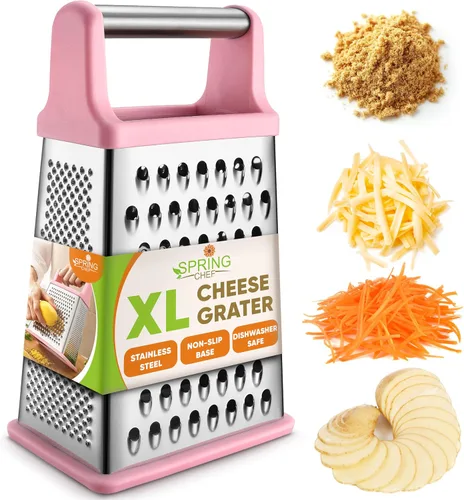 Vista 11 de Spring Chef Rallador Profesional de Queso - Acero Inoxidable, Tamaño XL, 4 Lados - Rallador de Caja Perfecto para Queso Parmesano, Verduras, Negro