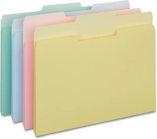 Vista 21 de Staples Carpetas de archivos de colores, tamaño carta, diseño de pestaña superior de 3 pestañas, papel duradero de 10.5 puntos, paquete de 100