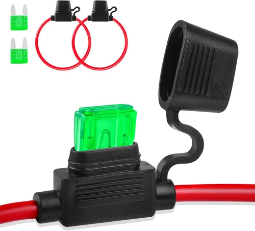 Vista 15 de Portafusibles en línea 12V, paquete de 2, portafusibles de hoja impermeable de 8 AWG de 11.8 pulgadas, portafusibles en línea 12V con 2 fusibles