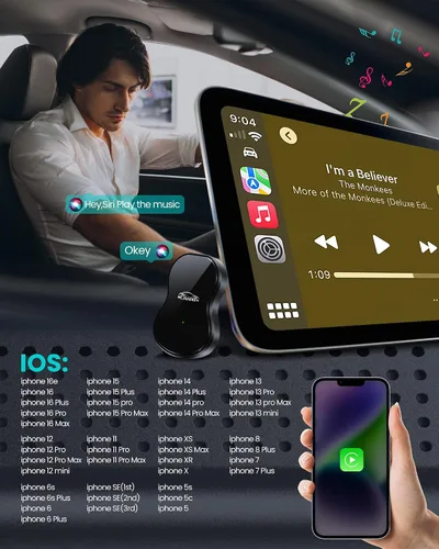 Vista 5 de Adaptador inalámbrico Carplay para Apple iPhone iOS 10+ y autos de 2016+, Plug & Play, control estable de conexión automática y sin latencia