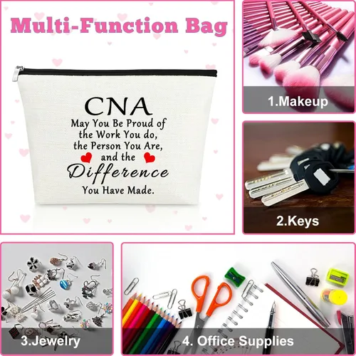 Vista 7 de Mxrymvu Regalos de la semana de CNA Bolsas de maquillaje Regalos de agradecimiento CNA, 2 piezas beige.