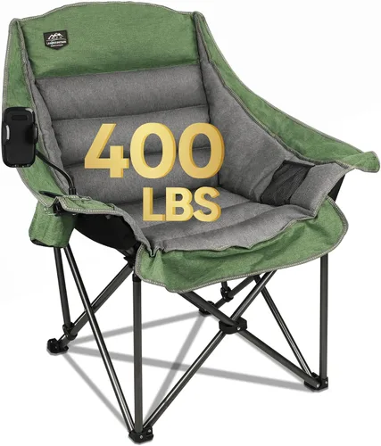 Vista 8 de Silla de campamento plegable XL de gran tamaño, soporte resistente de 400 libras, silla de campamento acolchada grande y cómoda para adultos, silla