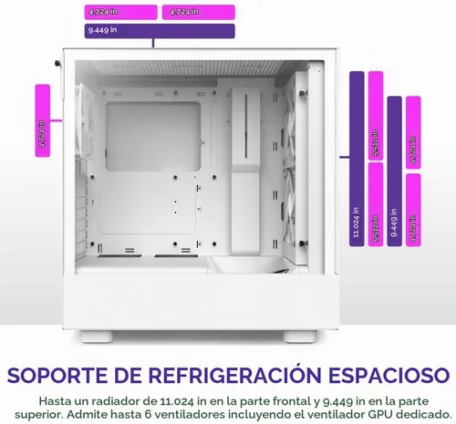 Vista 6 de NZXT H5 Flow RGB Estuche compacto ATX para juegos de PC de torre media – Panel frontal perforado de alto flujo de aire – Panel lateral de vidrio