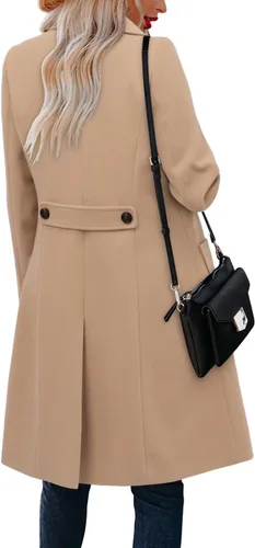 Vista 3 de CHICZONE Abrigo de mezcla de lana con solapa de doble botonadura para mujer, abrigo de mezcla de lana, abrigo de invierno