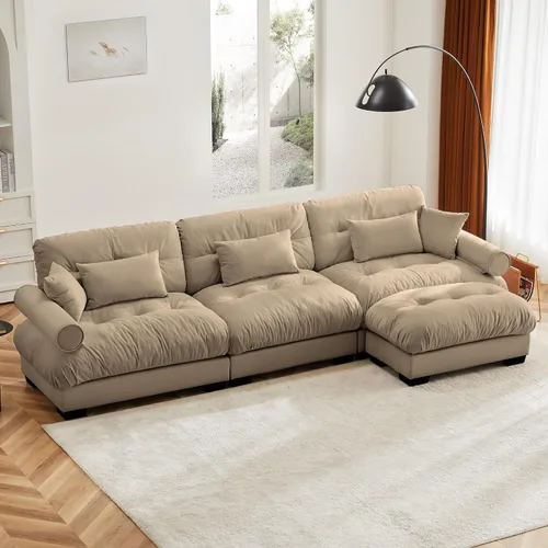 Vista 44 de Otomana beige para sofá modular modular, sofá individual, asiento otomano para sofá modular convertible, sofás de terciopelo para sala de estar