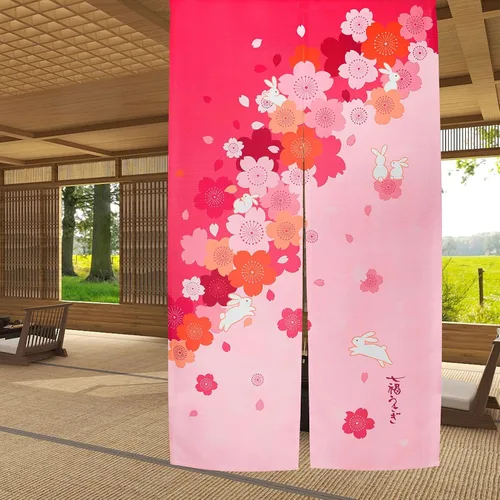 Vista 11 de LIGICKY Cortina japonesa Noren para puerta, diseño de círculo, estampado, para decoración del hogar, 33.5 x 59 pulgadas