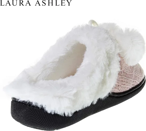Vista 2 de Laura Ashley Pantuflas tipo zueco de punto de puntada de diamante para niña con pompones