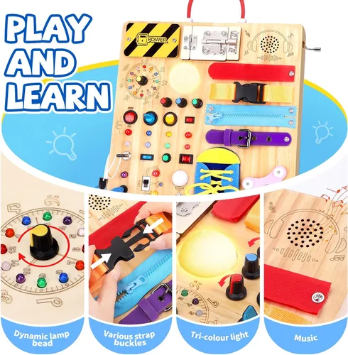 Vista 3 de Grarain Tablero de actividades para niños pequeños - Juguete educativo Montessori para niños y niñas de 1 a 3 años Actividad de aprendizaje