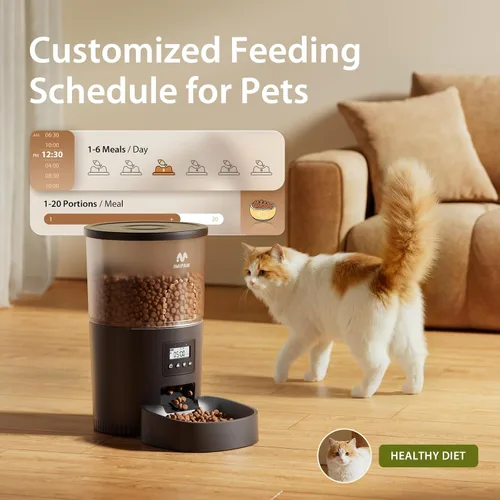 Vista 2 de IMIPAW Alimentadores automáticos para gatos, dispensador de alimentos secos para gatos con temporizador de 3 litros, fuente de alimentación doble