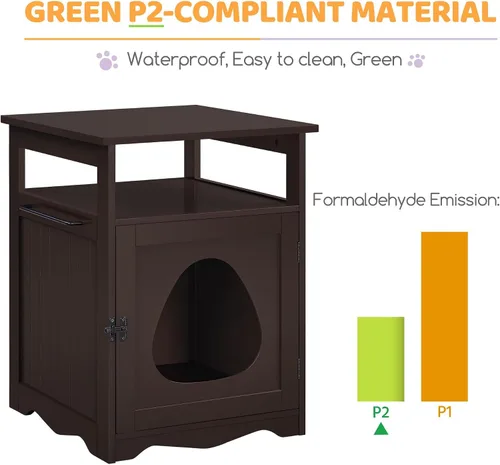Vista 6 de Yaheetech Caja de Arena para Gatos Oculta, Mueble de Caja de Arena Oculta con Estante Abierto, Baño Interior para Gatos, Gabinete de Almacenamiento