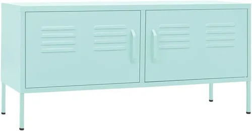 Vista 2 de Soporte de TV de metal de acero con almacenamiento, gabinete de TV de metal clásico, mesa consola de entretenimiento con estantes de almacenamiento