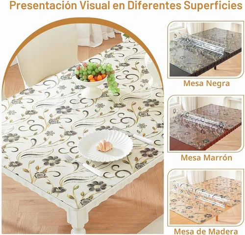 Vista 5 de LovePads Protector de mesa floral de 24 x 36 pulgadas, 1.5mm de grosor, cubierta de mesa de plástico impermeable, mantel de vinilo rectangular