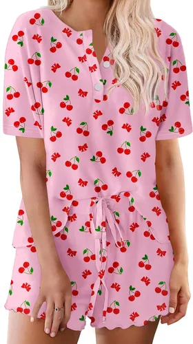 Vista 10 de Ekouaer Conjunto de pijamas teñidos con técnica tie dye para mujer, ropa de dormir, 2 piezas, conjuntos de pijamas, ropa de relajación A-tie Dye