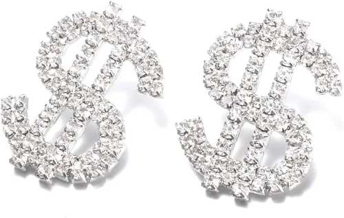 Vista 8 de Aretes de cristal con signo de dólar para mujer, aretes colgantes con declaración de dinero, colección KELMALL