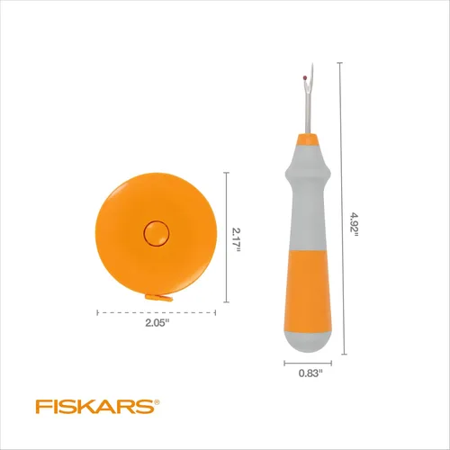 Vista 6 de Fiskars Juego de cinta métrica y desgarrador de costura, diseño ergonómico, cinta autoretráctil de 5 pies para coser y manualidades
