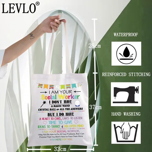 Vista 4 de LEVLO Trabajador Social Lona Tote Bag Apreciación Regalo Para Trabajadores Sociales Empleado Voluntario Bolsa de Compras