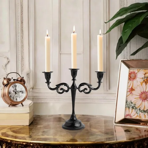 Vista 2 de Rely+ Candelabro de 3 brazos con portavelas cónicos para decoración de interiores, cocina, mesa, velas, candelabro para centro de mesa
