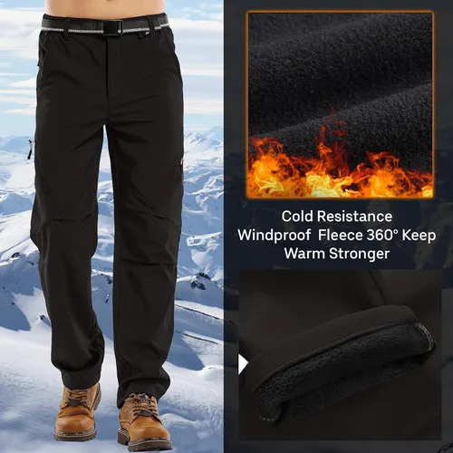 Vista 5 de Jessie Kidden Pantalones de senderismo impermeables para hombre, para exteriores, nieve, esquí, pesca, forro polar, aislante, softshell, pantalones