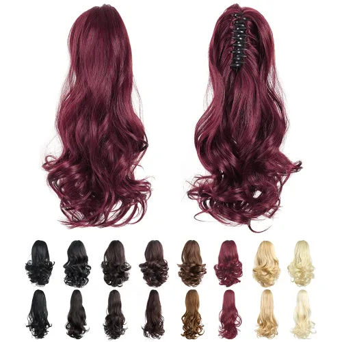 Vista 22 de Extensiones de cola de caballo, extensiones de cabello de cola de caballo con clip de garra marrón oscuro para mujer, pieza de cabello rizado