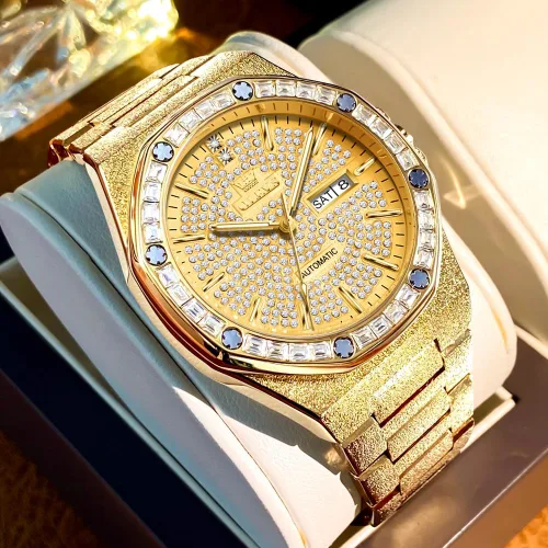 Vista 2 de OLEVS Relojes automáticos para hombre, cuerda automática, mecánico, de negocios, vestido de lujo, acero inoxidable, impermeable, luminoso, reloj