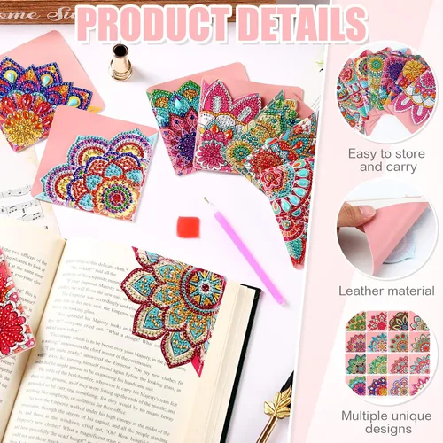 Vista 4 de Tatuo Juego de 16 marcadores de diamantes para adultos, pintura de diamante, marcapáginas de esquina con mandala, kits de arte de diamantes