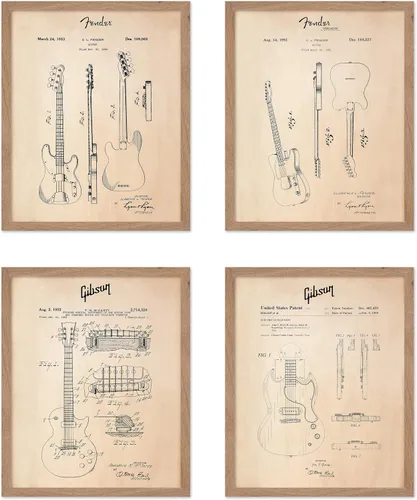 Vista 29 de Poster Master Póster de música vintage de 3 piezas, impresión de instrumentos retro, regalo para músico, amigo, guitarra eléctrica, patrón, patente