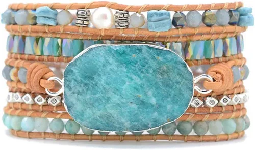 Vista 119 de ZOSOJONA - Pulseras bohemias hechas a mano de piedra natural, que dan vuelta, con cuentas de cristal de turquesa